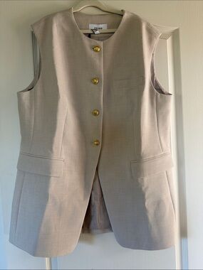 Reiss Sleeveless Tailored Vest in Beige with Gold Buttons